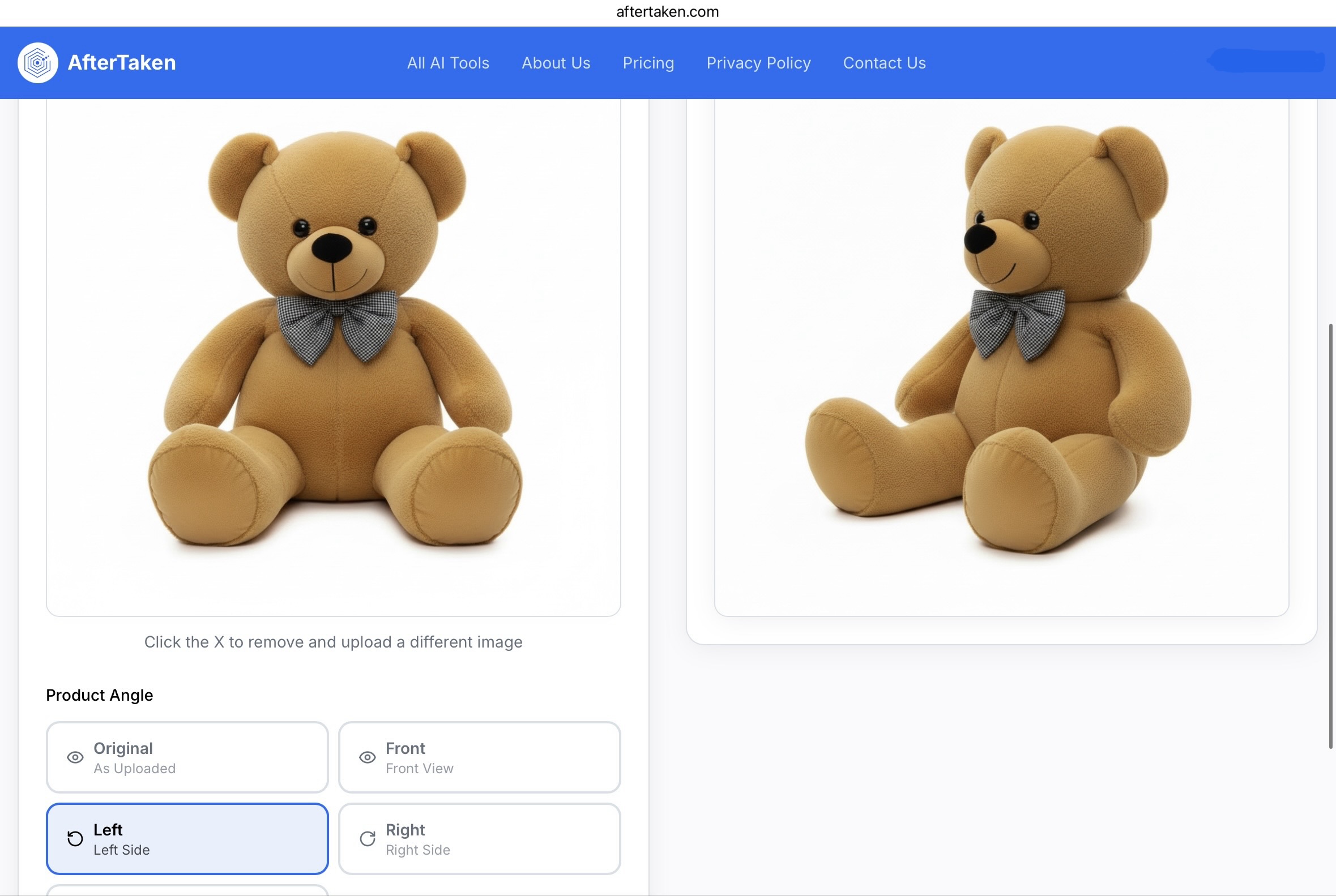 AfterTaken user interface for Amazon product photography