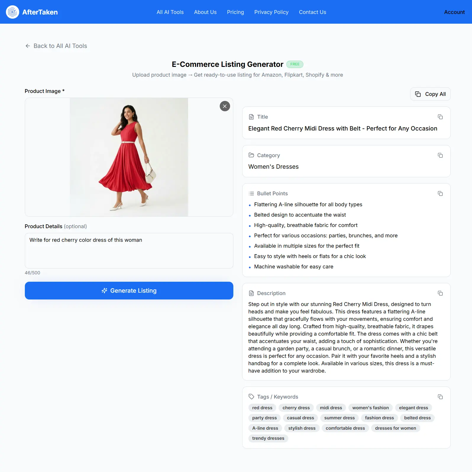AfterTaken AI Listing Generator
