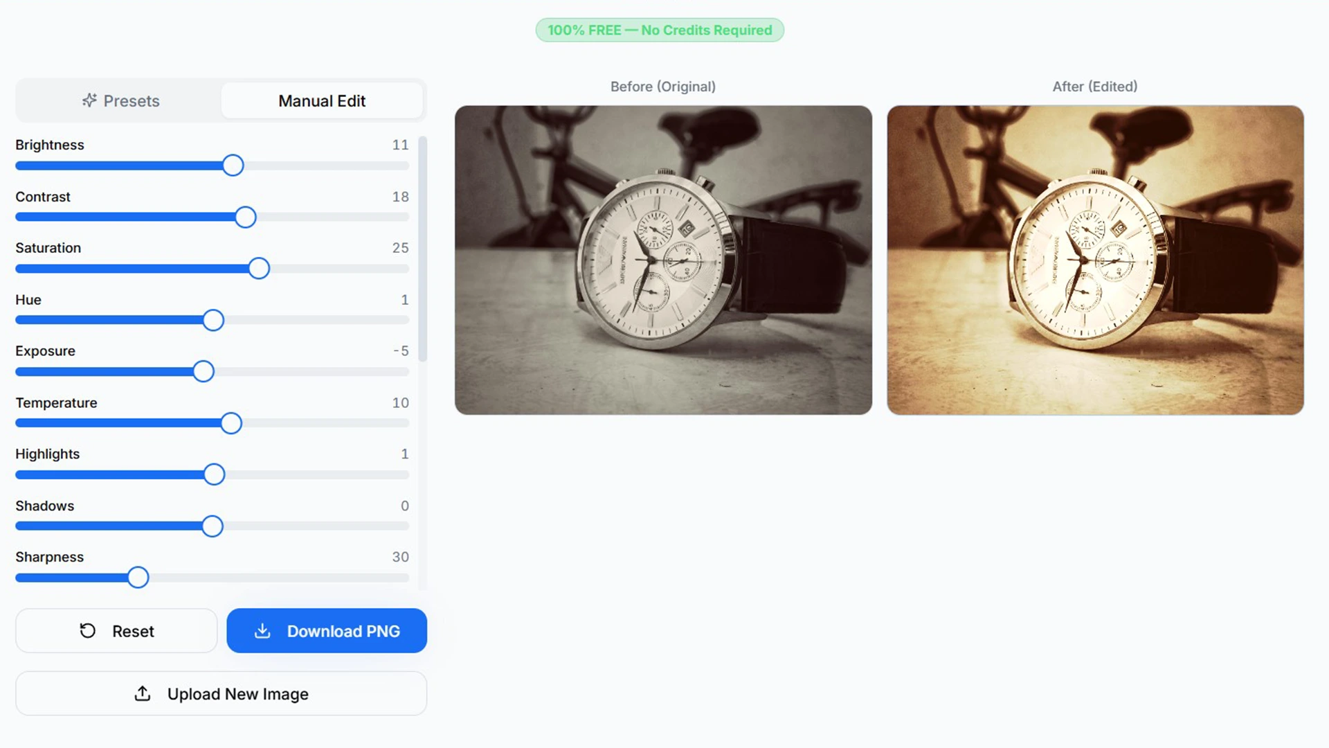 AI Photo Color Correction of man wrist watch using AfterTaken manual mode
