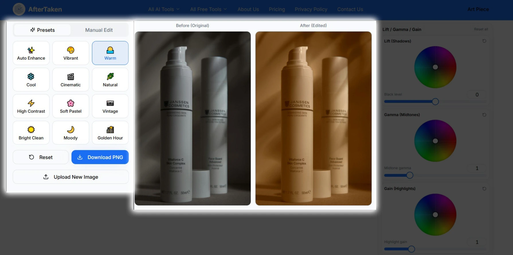 AI color presets in AfterTaken