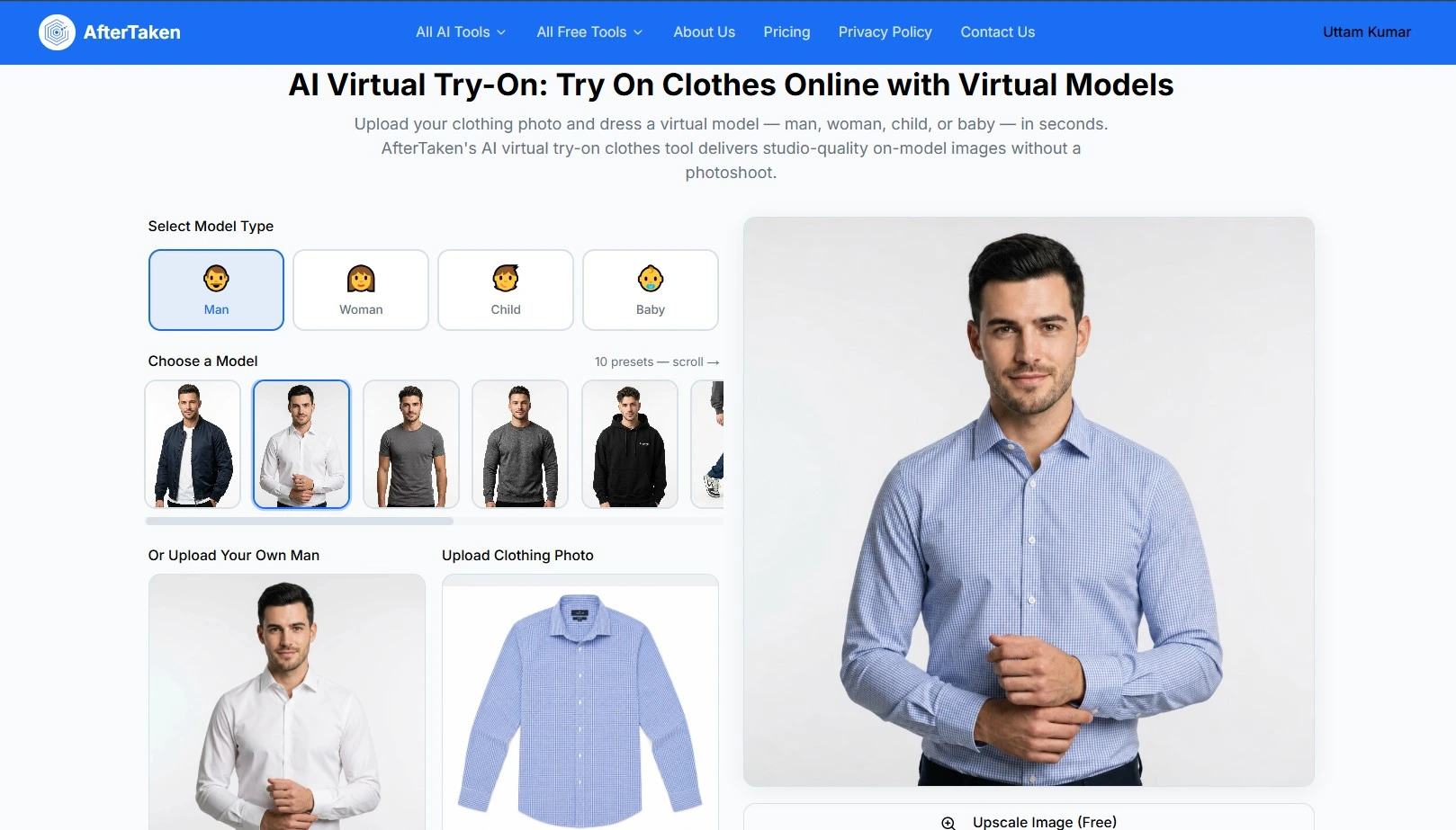 AI virtual try on using AfterTaken of man formal shirt