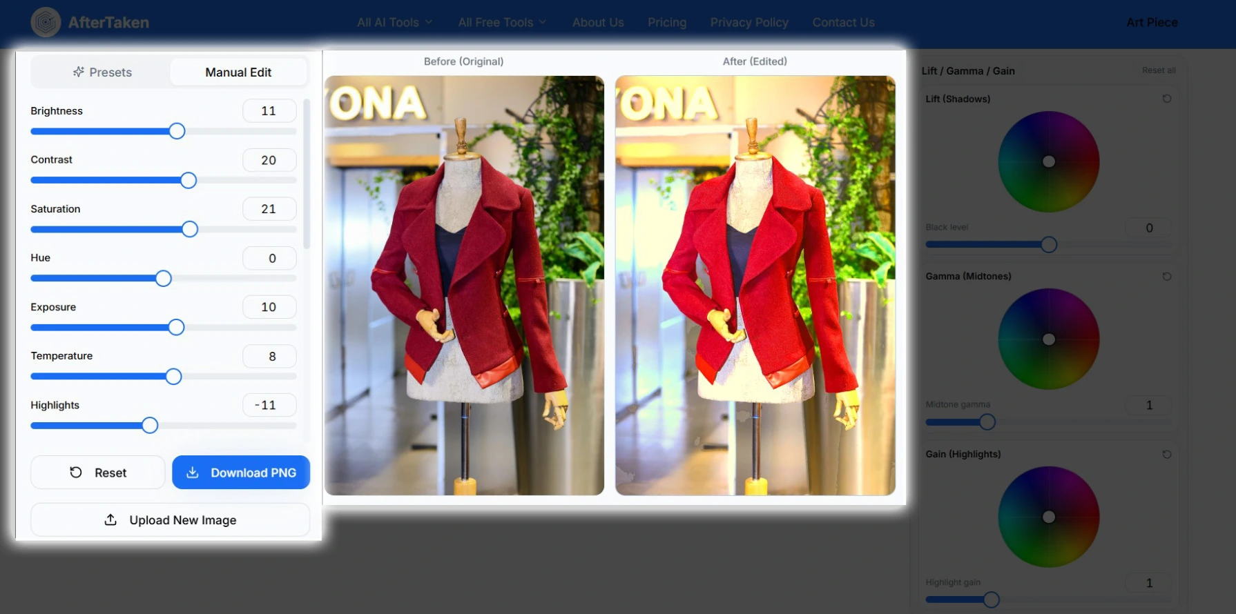 Color slider control in AfterTaken