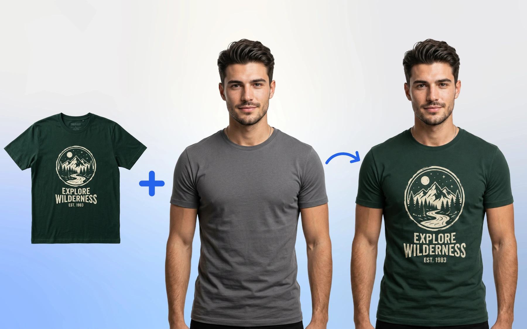 AI cloth swapping of man with green t-shirt AfterTaken