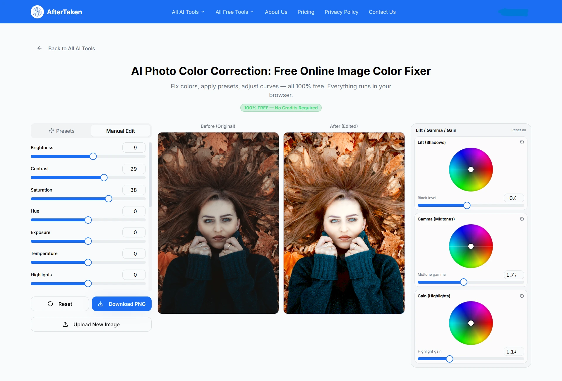 Free AI photo color grading online